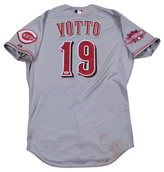 2015 Joey Votto Game Used & Signed Cincinnati Reds Road Jersey (MLB Authenticated & PSA/DNA)